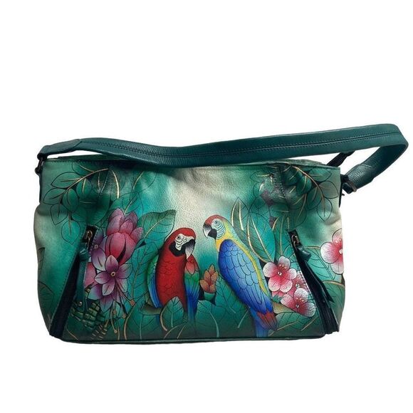 ANUSCHKA Women’s Hobo Tote Bag 13X4X8 Multicolored Genuine Leather Hand Painted - Picture 1 of 11